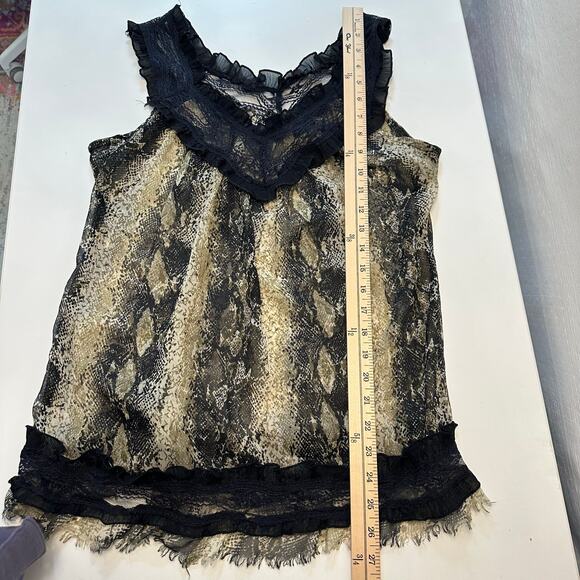 Vintage Y2K Lace Trim Chiffon Top Womens M Snake Print 90s Romantic Lightweight - Picture 8 of 9